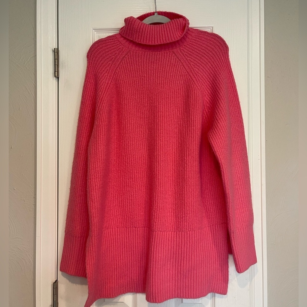 Vici Oversized Chunky Soft Hot Pink Turtleneck Knit Sweater - Picture 3 of 8
